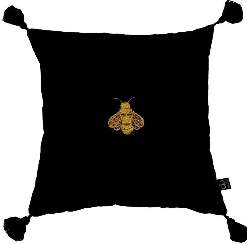 Casa Padrino cojín decorativo de lujo con borlas abeja negro / oro 45 x 45 cm Preis Gesenkt