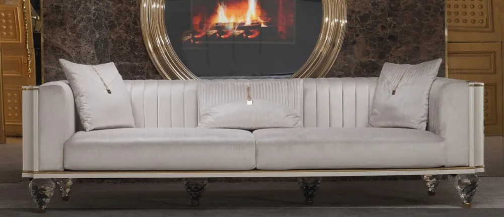 Casa Padrino sofá de 4 plazas Art Deco de lujo gris / oro Must-Have