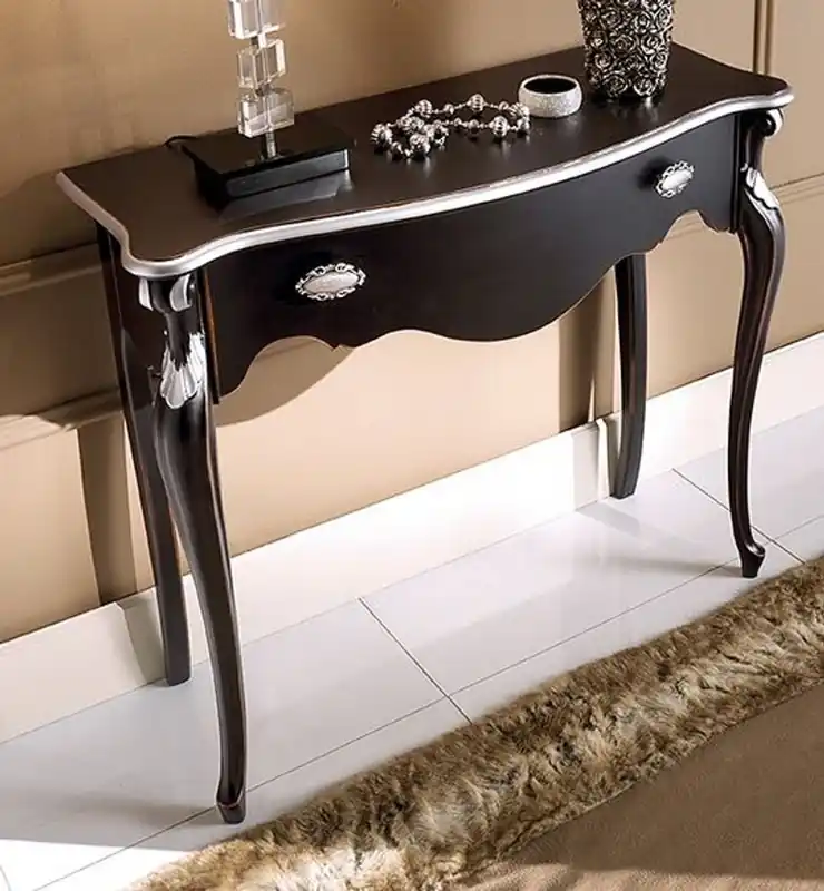 Saisonangebot Casa Padrino consola barroco de lujo negro / plata 93 cm - Hecho en Italia