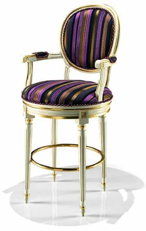 Casa Padrino Silla de Bar Barroco de Lujo con Reposabrazos Multicolor / Marfil / Oro - Hecho en Italia Echt