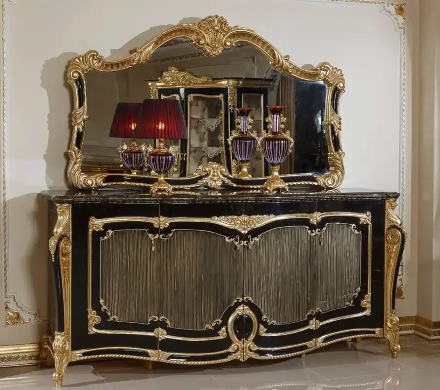Casa Padrino aparador barroco de lujo con espejo de pared negro / oro Preiswert