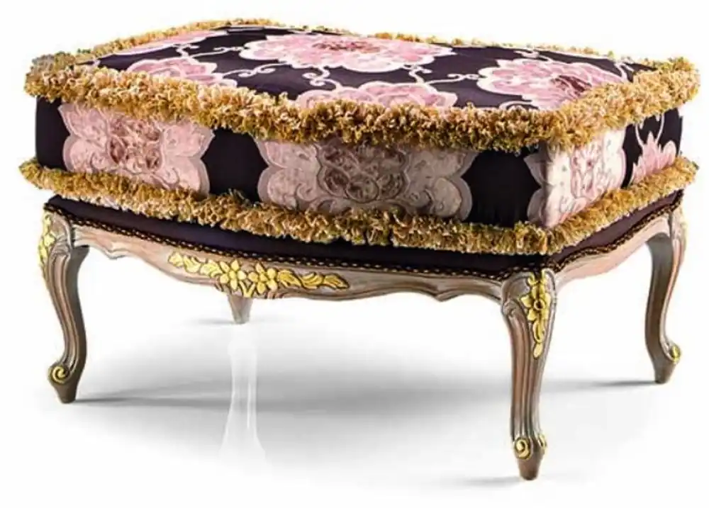 Casa Padrino taburete barroco de lujo púrpura / gris / oro 80 cm - Hecho en Italia Letzte Chance