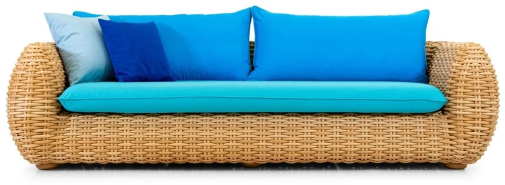 Casa Padrino sofá de jardín de lujo de 3 plazas natural / azul 254 cm Sofort Bestellen