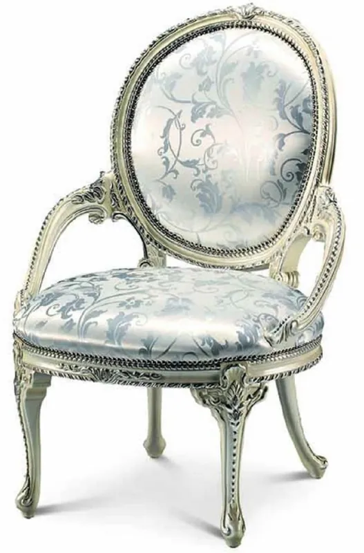 Casa Padrino Silla de Comedor Barroco de Lujo con Reposabrazos Plata / Crema Blanco - Hecho en Italia Bestseller