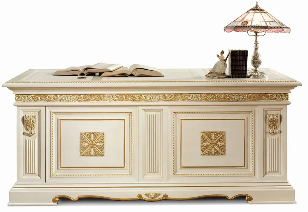 Garantierte Lieferung Casa Padrino Escritorio Barroco de Lujo Blanco / Oro 196 cm - Hecho en Italia