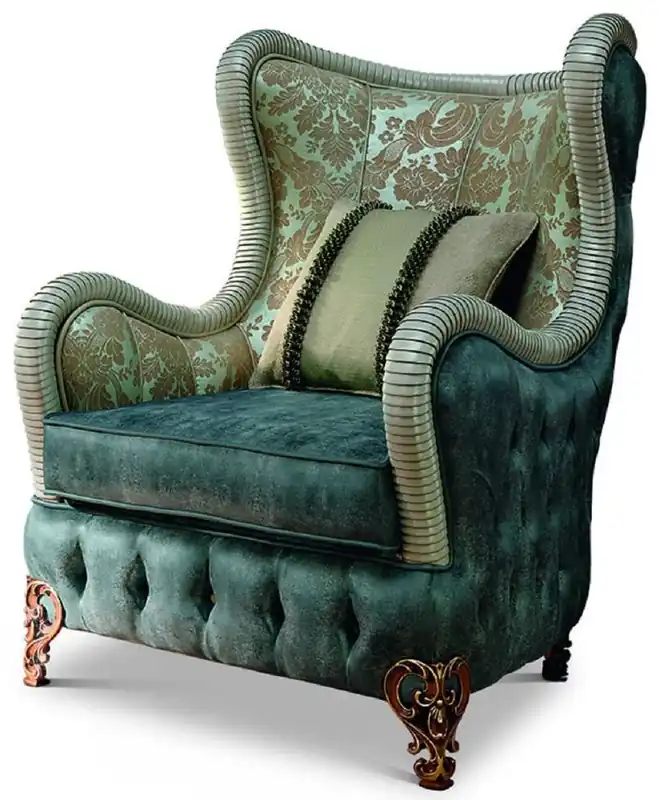 Casa Padrino sillón orejero barroco de lujo verde / marrón / oro - Hecho en Italia Preis Gesenkt