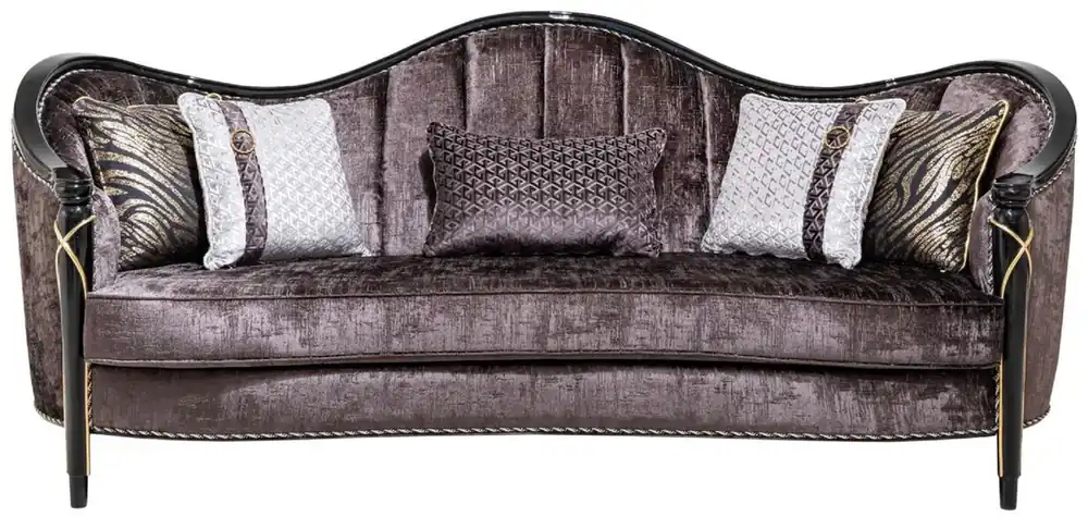 Solange Der Vorrat Reicht Casa Padrino sofá de salón barroco de lujo púrpura / negro / oro 250 cm
