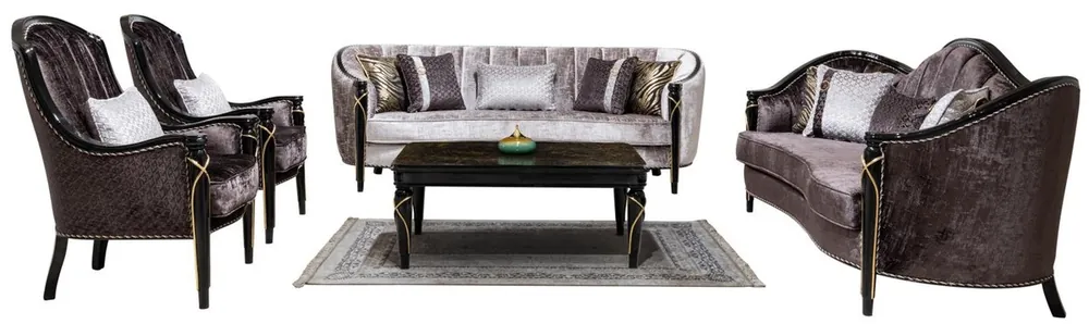 Bestpreis Casa Padrino conjunto de sala de estar barroco de lujo plata / púrpura / negro / oro
