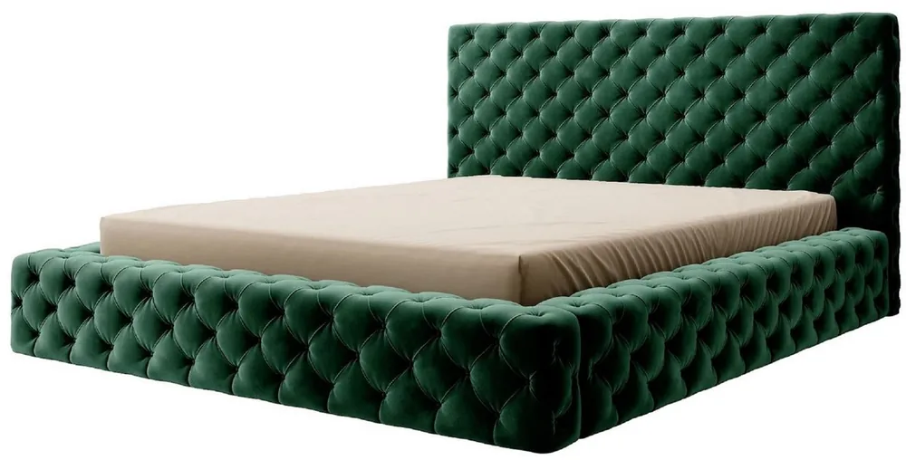 Aktuell Casa Padrino Cama Doble de Terciopelo Chesterfield de Lujo con Colchón Verde - Varios Tamaños