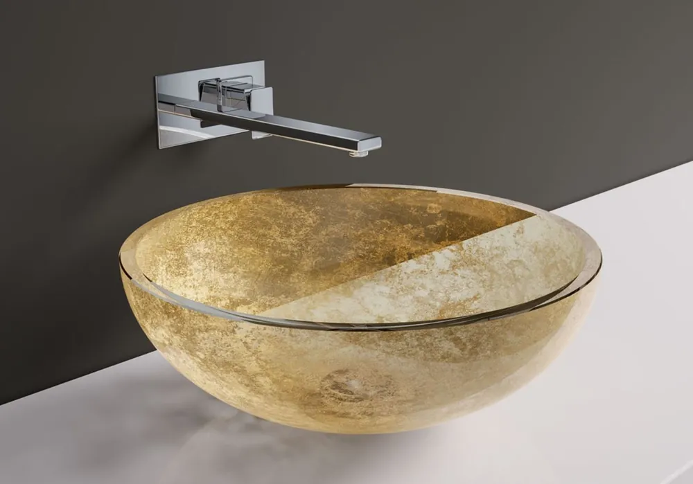 Zertifiziert Casa Padrino Lavabo de Cristal de Lujo Oro Ø 44 cm - Hecho en Italia