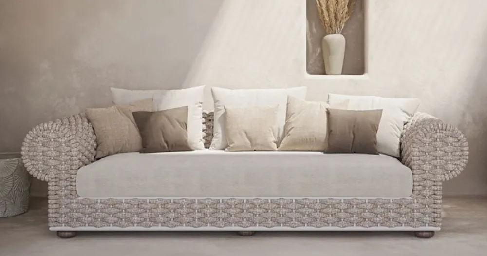 Günstig Casa Padrino sofá de jardín de lujo de 3 plazas crema / beige / blanco / marrón 258 cm
