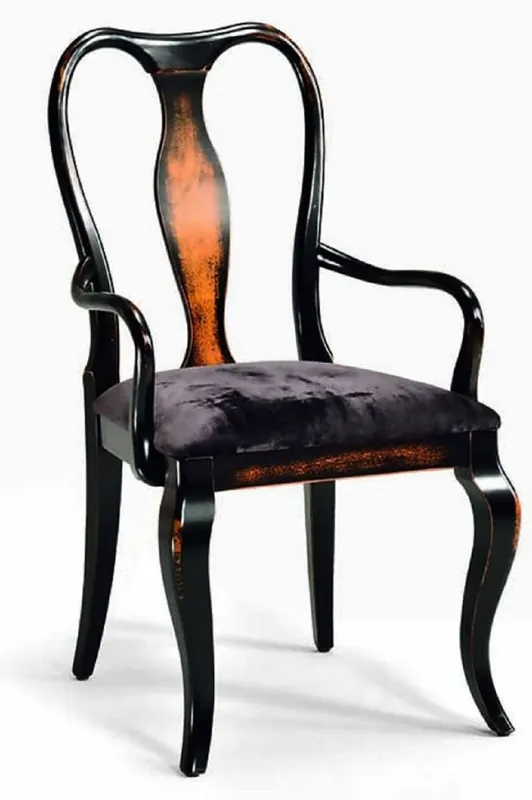 Top-Angebot Casa Padrino Silla de Comedor Barroco de Lujo con Reposabrazos Negro / Marrón - Hecho en Italia