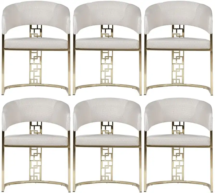 Preisknaller Casa Padrino conjunto de 6 sillas de comedor de lujo con reposabrazos blanco / oro A. 83 cm