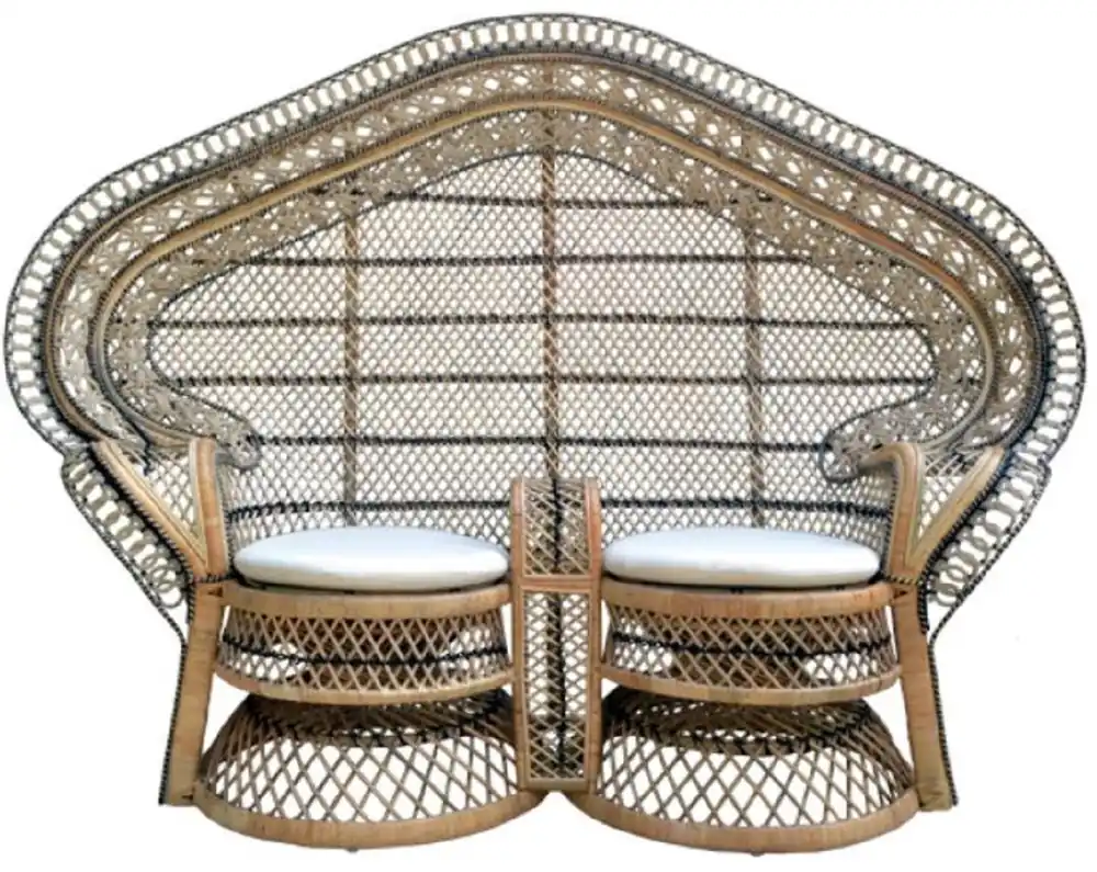 Garantierte Lieferung Casa Padrino sofá de jardín de ratán vintage natural / azul / blanco 200 cm