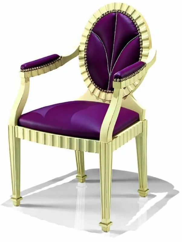 Markenware Casa Padrino Silla de Comedor Barroco de Lujo con Reposabrazos Púrpura / Marfil - Hecho en Italia