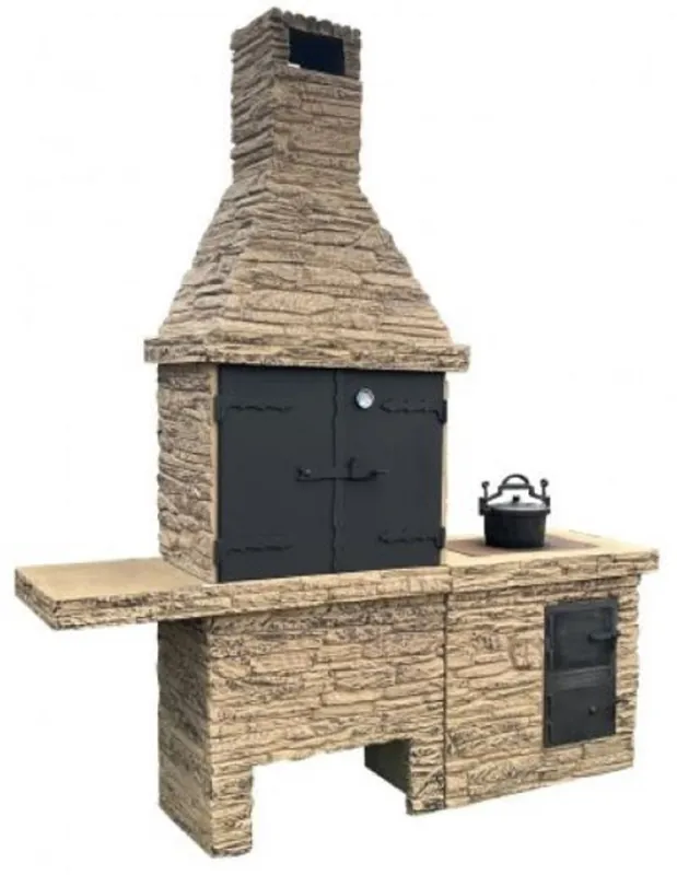 Casa Padrino barbacoa de jardín de hormigón de lujo beige / negro 196 x 58 x A. 188 cm Schnäppchen