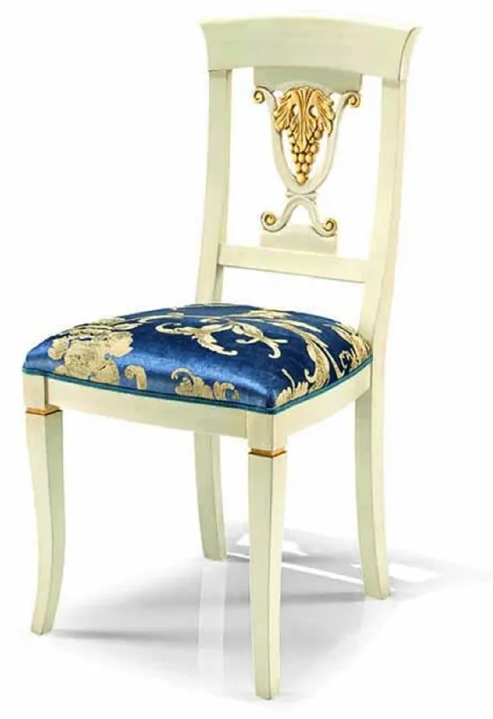Casa Padrino Silla de Comedor Barroco de Lujo Azul / Marfil / Oro - Hecho en Italia Abverkauf