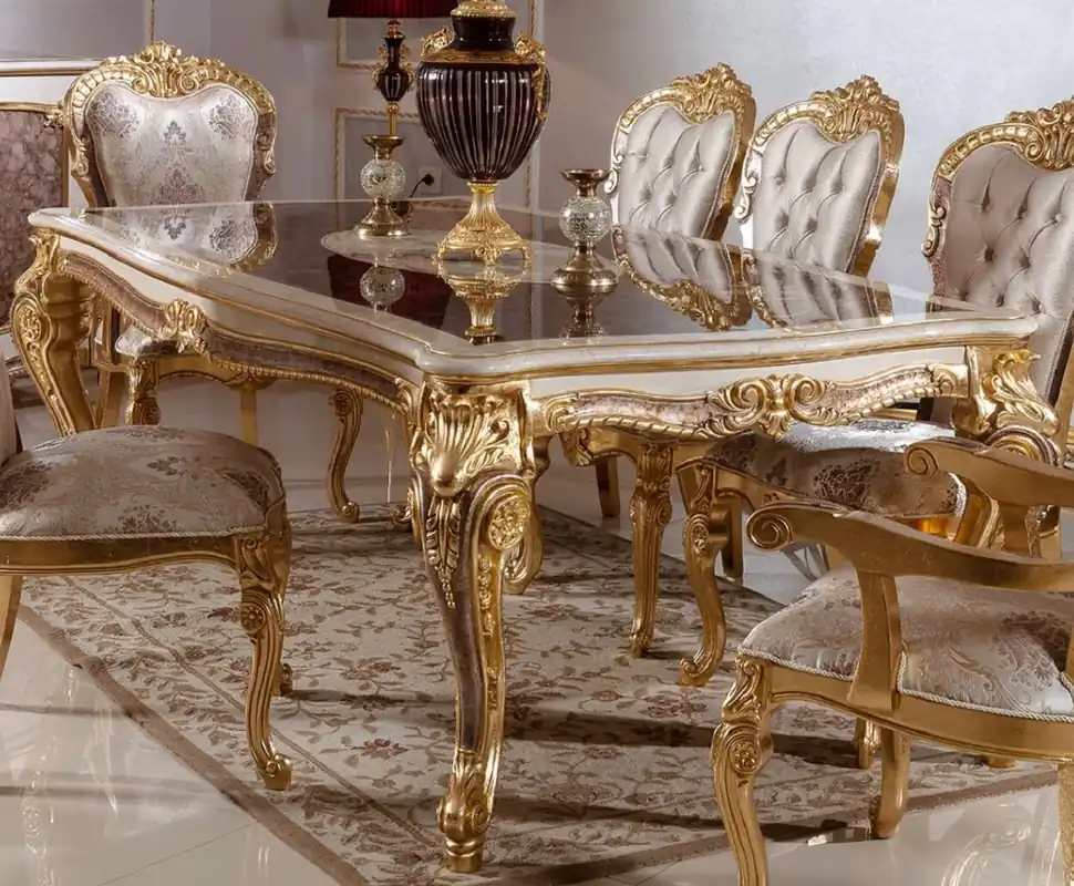 Casa Padrino mesa de comedor barroco de lujo blanco / marrón / oro 220 cm Meistverkauft