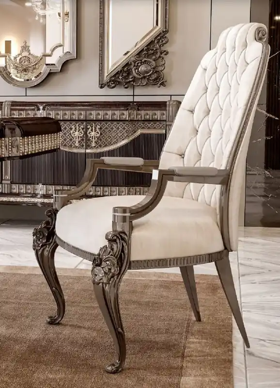 Casa Padrino silla de comedor barroco de lujo con reposabrazos crema / marrón oscuro A. 100 cm Direkt Vom Hersteller