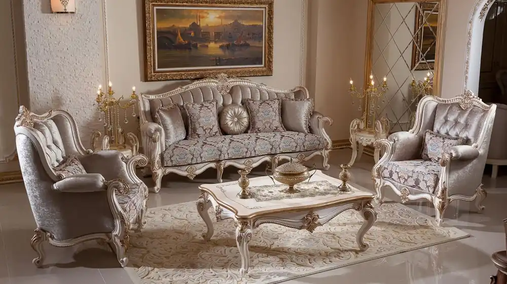 Casa Padrino conjunto de muebles de salón barrocos de lujo marrón / blanco / oro Schnäppchen