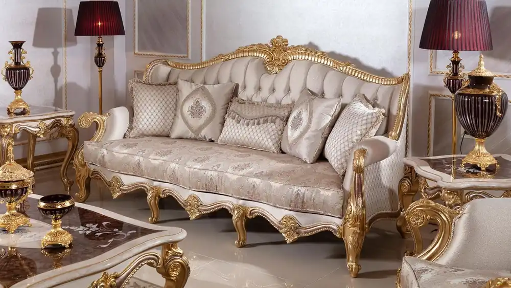 Casa Padrino sofá barroco de lujo plata / marrón / oro 245 cm Neuheit