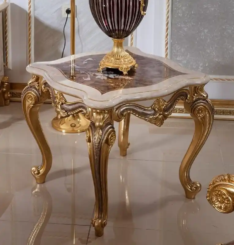 Bestseller Casa Padrino mesa auxiliar barroco de lujo blanco / marrón / oro A. 60 cm