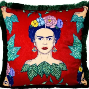 Jetzt Kaufen Frida Kahlo de Casa Padrino cojín decorativo de lujo con pedrería rojo / colorido