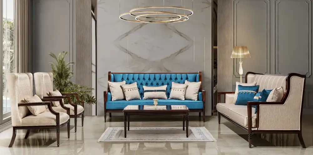 Casa Padrino conjunto de muebles de salón de estilo barroco de lujo beige / azul / marrón oscuro Solange Der Vorrat Reicht