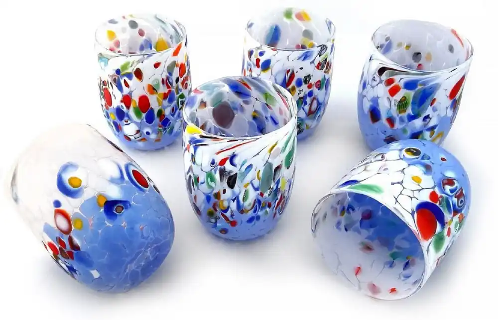Casa Padrino conjunto de 6 vasos de agua de cristal de Murano de lujo blanco / azul claro Ø 8 x A. 10,5 cm - Hecho en Italia Angebot