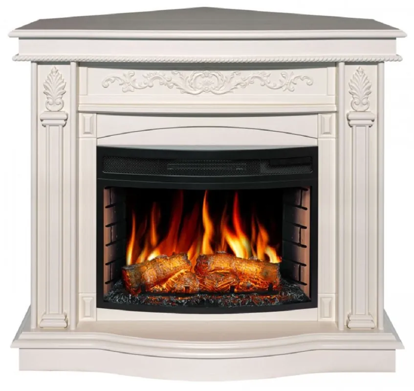 Garantierte Lieferung Casa Padrino chimenea de esquina eléctrica LED barroco blanco 111 x 99,7 x A. 97,5 cm