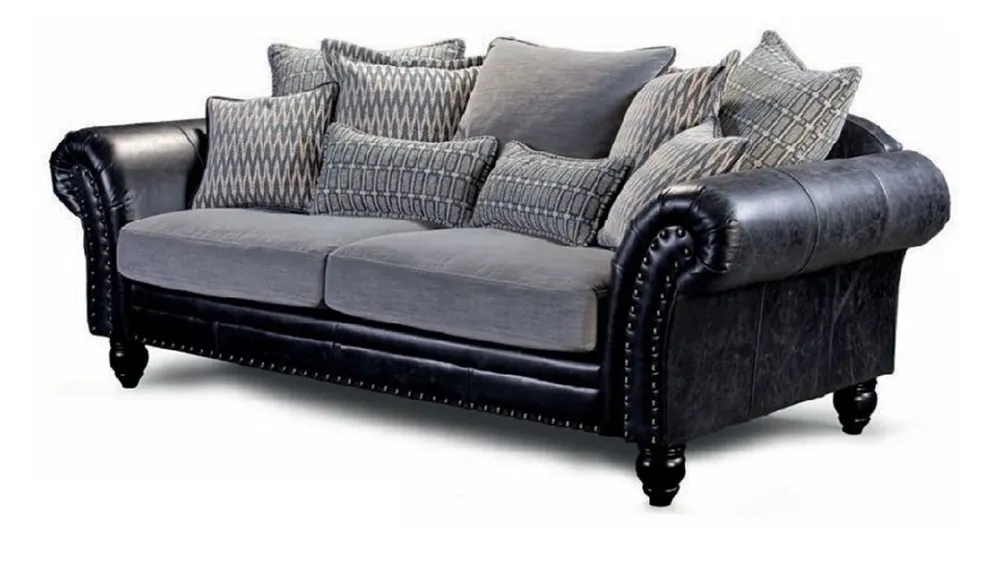 Casa Padrino sofá de 3 plazas de cuero genuino de lujo negro vintage / gris 230 cm Schneller Versand