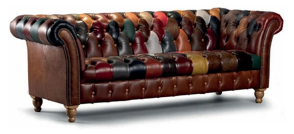 Sichere Zahlung Casa Padrino sofá Chesterfield de lujo de 2 plazas de cuero genuino marrón / colorido 200 cm