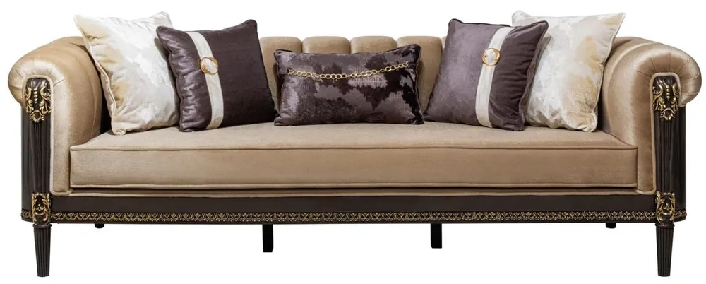 Casa Padrino sofá barroco de lujo marrón claro / marrón oscuro / oro 235 cm - Muebles Barrocos Günstig