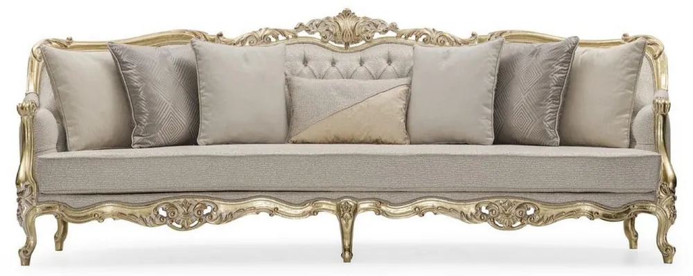 Sonderaktion Casa Padrino sofá de salón barroco de lujo gris / oro 292 cm - Muebles Barrocos