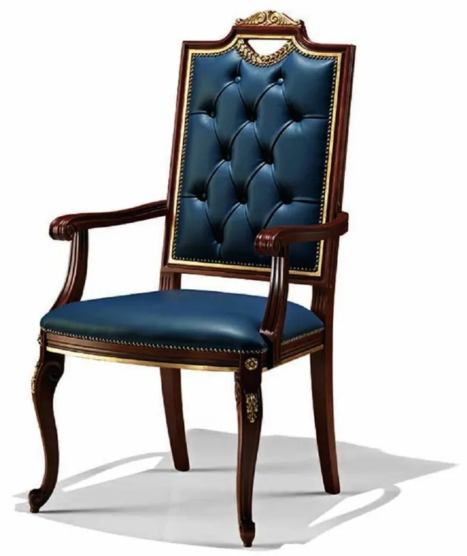Casa Padrino Silla de Comedor Barroco de Lujo con Reposabrazos Azul / Marrón / Oro - Muebles Barrocos Hecho en Italia Heißes Angebot