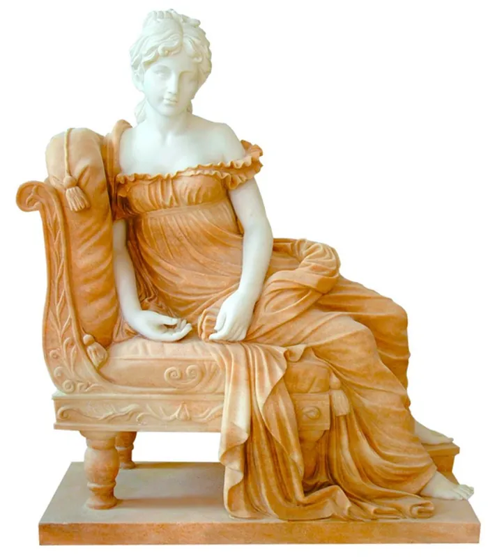 Casa Padrino Escultura de Mármol Barroco de Lujo Dama Blanco / Beige 110 x A. 125 cm Zertifiziert