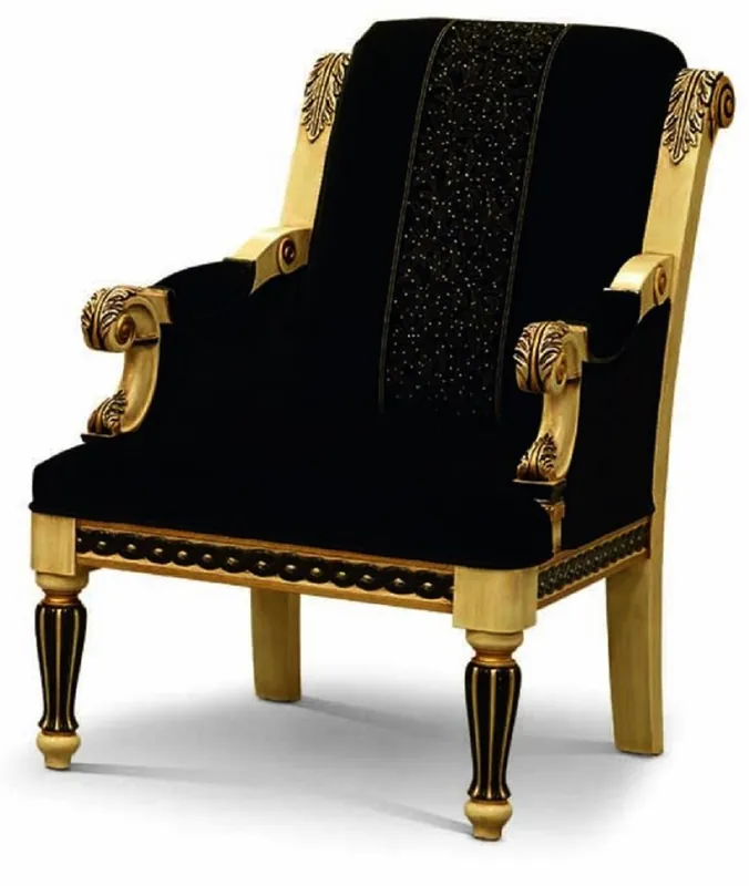 Casa Padrino sillón barroco de lujo negro / oro - Muebles barrocos - Hecho en Italia Echt