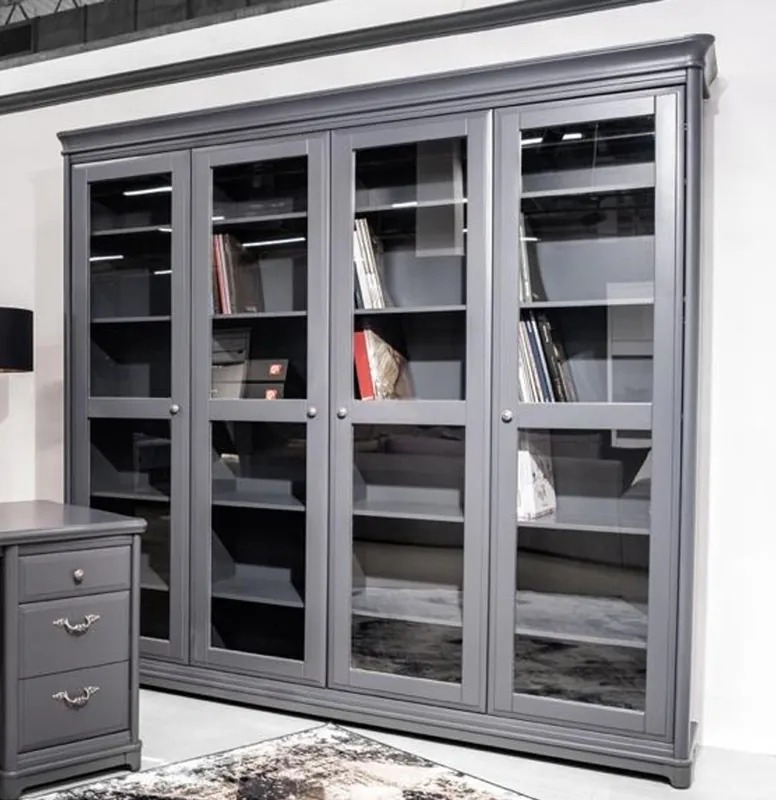 Casa Padrino armario de libros de estilo campestre con 4 puertas de vidrio gris 234,4 cm Knallerangebot