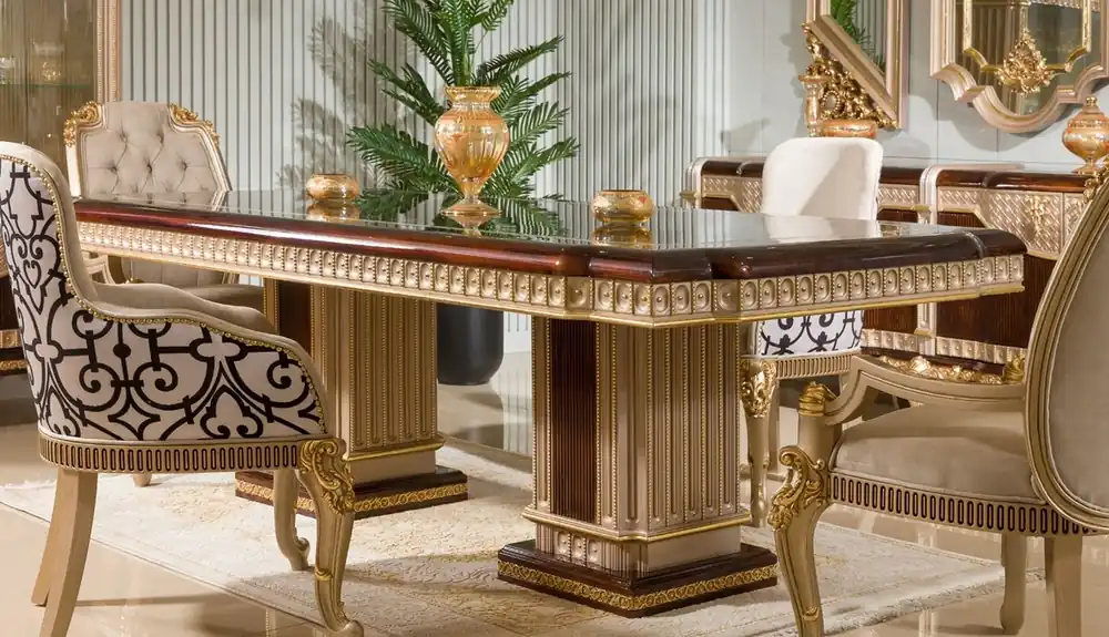 Neu Casa Padrino mesa de comedor barroco de lujo marrón oscuro / gris / oro 250 cm