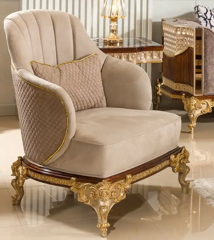Highlight Casa Padrino sillón de salón barroco de lujo gris / marrón oscuro / oro - Muebles barrocos