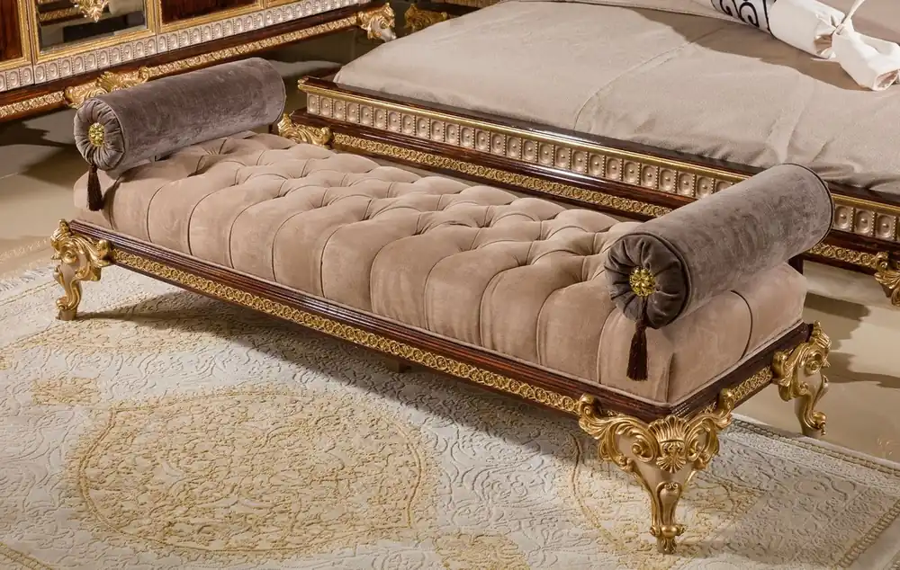 Saisonangebot Casa Padrino banco barroco de lujo gris / marrón oscuro / oro - Muebles barrocos