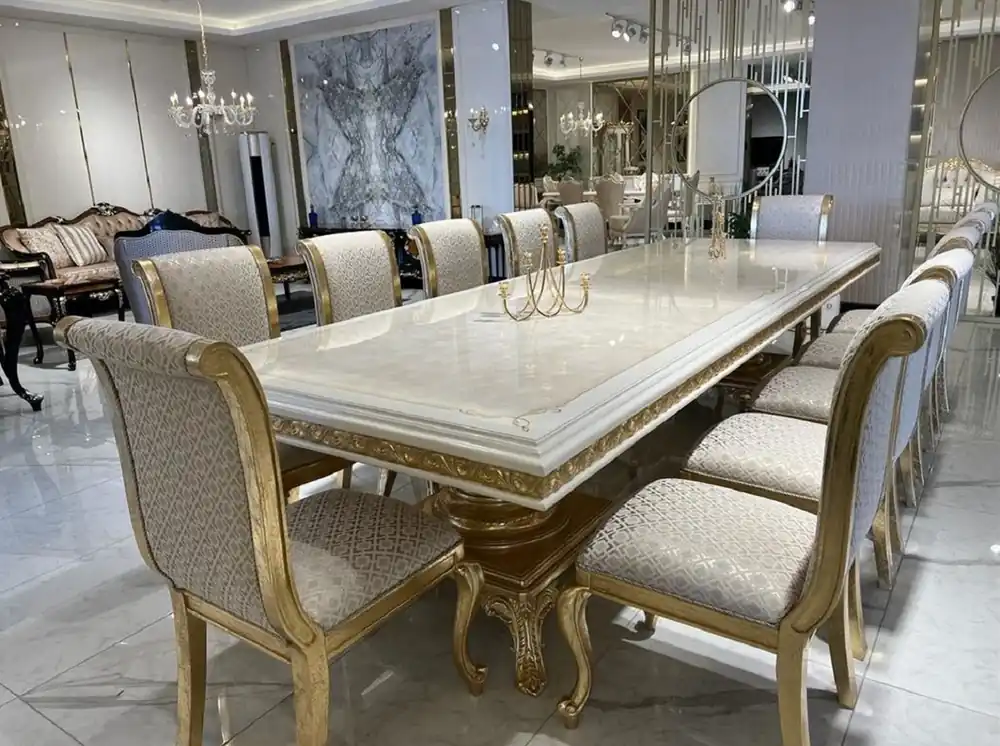 Echt Casa Padrino mesa de comedor barroco de lujo crema / blanco / oro 250 cm - Muebles barrocos