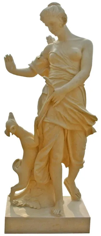 Echt Casa Padrino escultura de mármol estilo antiguo mujer con perro beige A. 200 cm