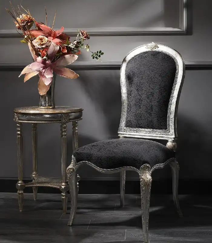 Knallerangebot Casa Padrino silla de comedor barroco de lujo negro / plata / oro A. 102 cm - Muebles de comedor barrocos