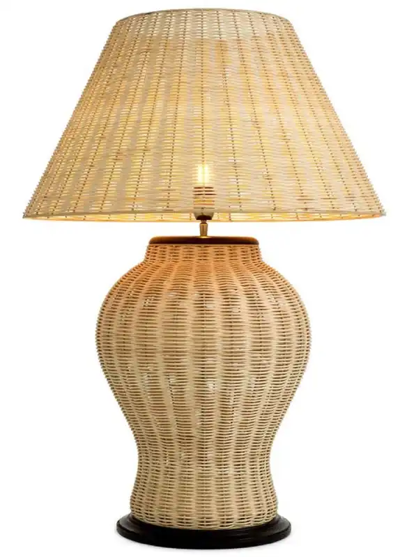 Casa Padrino lámpara de mesa de ratán de lujo natural / negro Ø 66,5 x A. 96,5 cm Sofort Bestellen