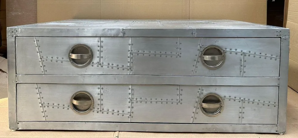 Casa Padrino mesa de centro de aviador de avión de aluminio plata 120 cm - Muebles de aviador de avión de aluminio Abverkauf