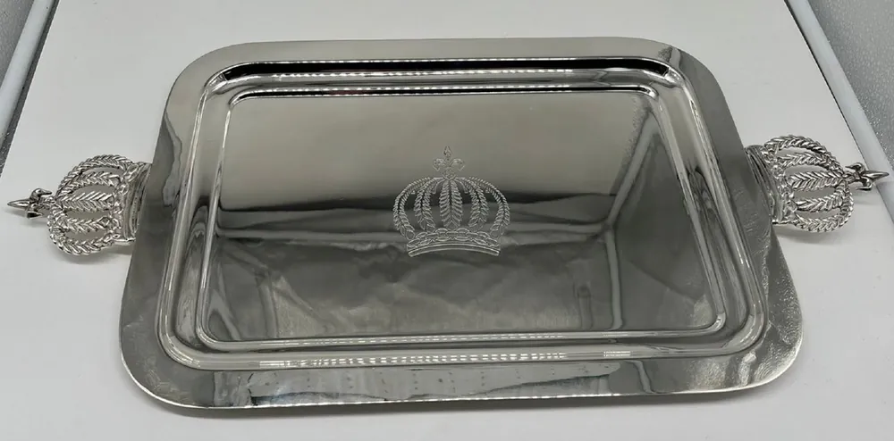 Top-Seller Pompöös de Casa Padrino bandeja de servicio barroco de lujo corona plata 42 cm - diseñada por Harald Glööckler
