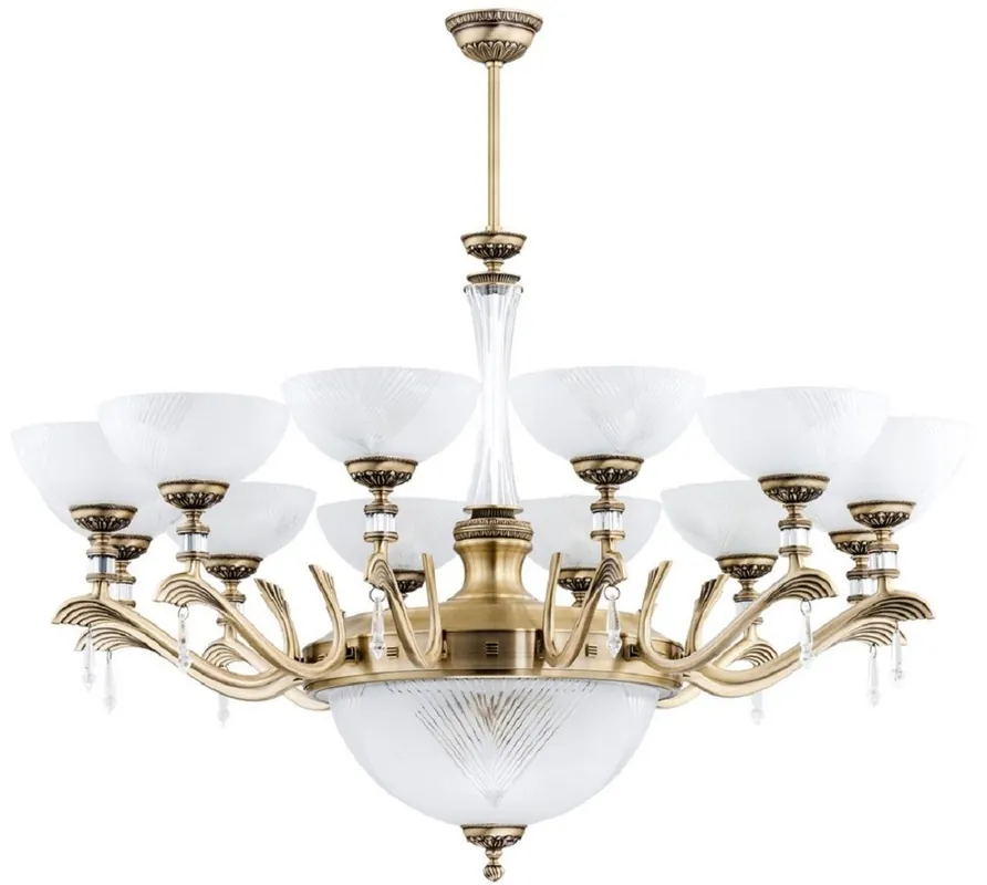 Schnäppchen Casa Padrino araña de luces de cristal barroco de lujo latón con pátina / blanco Ø 102 cm