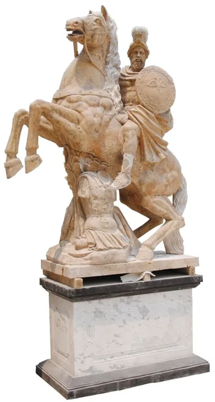 Casa Padrino escultura de mármol estilo antiguo soldado romano a caballo con base A. 290 cm Preis Gesenkt