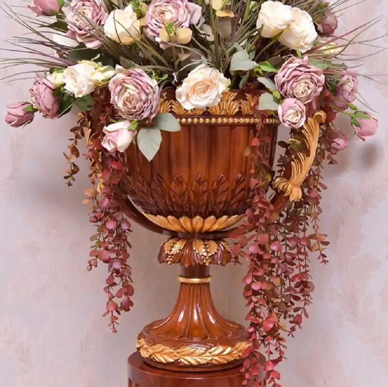 Bestseller Casa Padrino jarrón decorativo barroco de lujo marrón / oro A. 55 cm - Florero de madera maciza de estilo barroco - Hecho en Italia